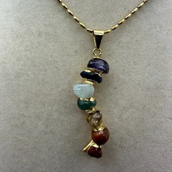 Gold Plated Chakra Pendant Necklace on Bead Chain - Picture 1 of 8